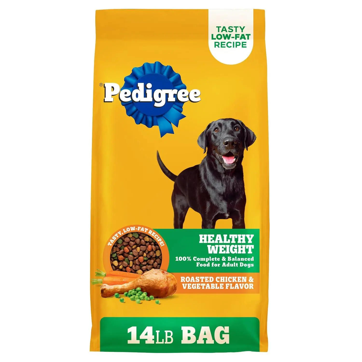Pedigree Healthy Weight Adult Dry Dog Food, Chicken and Vegetable, 14 lb | Low-fat recipe, complete & balanced, 36 vitamins & minerals, protein for lean muscle support, prebiotic fiber for digestion
