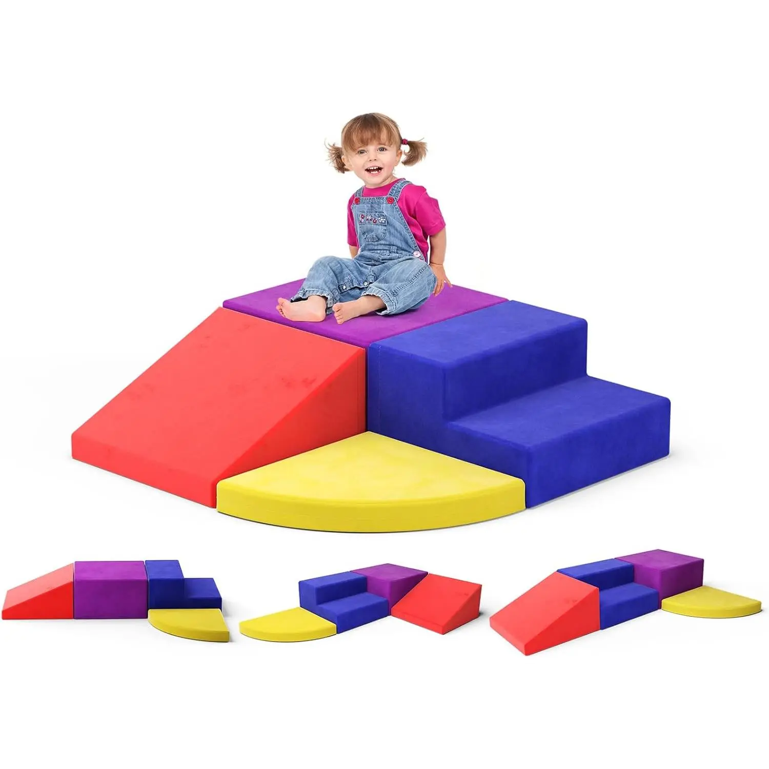 Colorful Soft Foam Block Shapes Set for Toddlers 1-3, 4pcs Soft Play Set with Crawling Exploration Toys, Indoor/Outdoor Safe Infant Blocks for Baby Gym & Toddler Playground