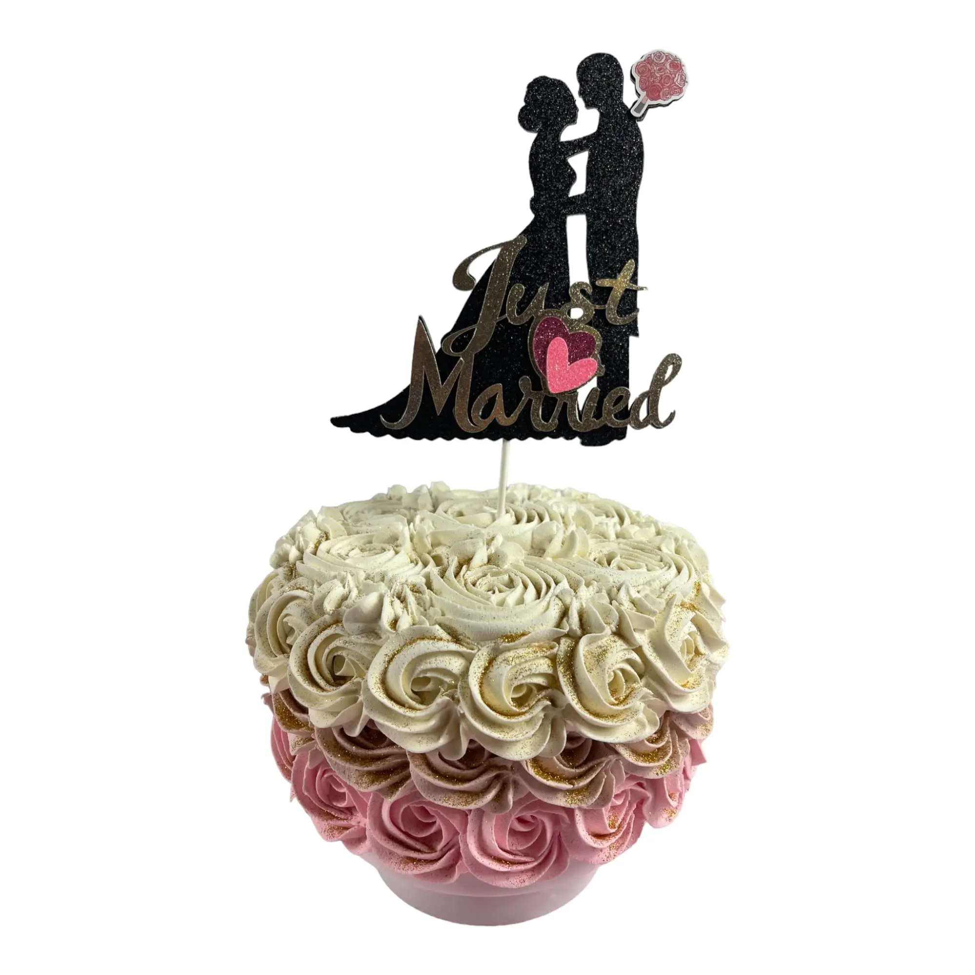 Creativity Shimmers Just Married, Wedding Cake Topper Multilayered, Multicolor, Handmade, Reusable, Sturdy, Safe