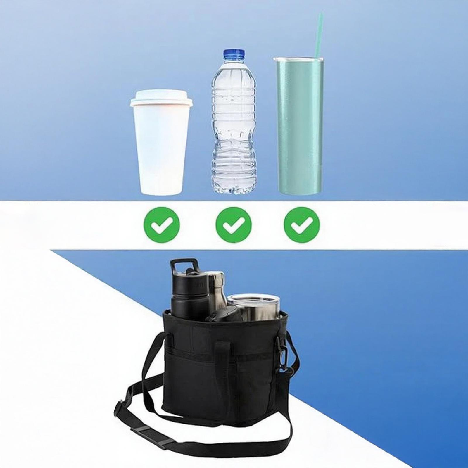 Family Size 4-Compartment Drink Bag with Adjustable Strap Multiple Tumbler Carrier Caddy Outdoor Hiking Walking Insulated Beverage Holder in Various Colors