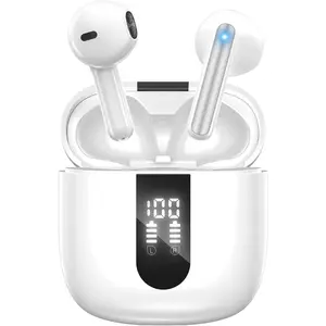 Bluetooth Earbuds Wireless Headphones, 60H Deep Bass Ear Buds with 4 Noise Cancelling Microphone, IP5 Waterproof Earphones For iPhone,Android Sports (White)