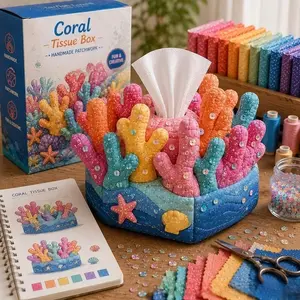 Crafty Critters DIY Tissue Box Kit Cute Animal Shaped Tissue Holder Craft Kit with Non-Woven Fabric for Home Office Decor Handmade Tissue Storage Box Set for Kids Adults Gift