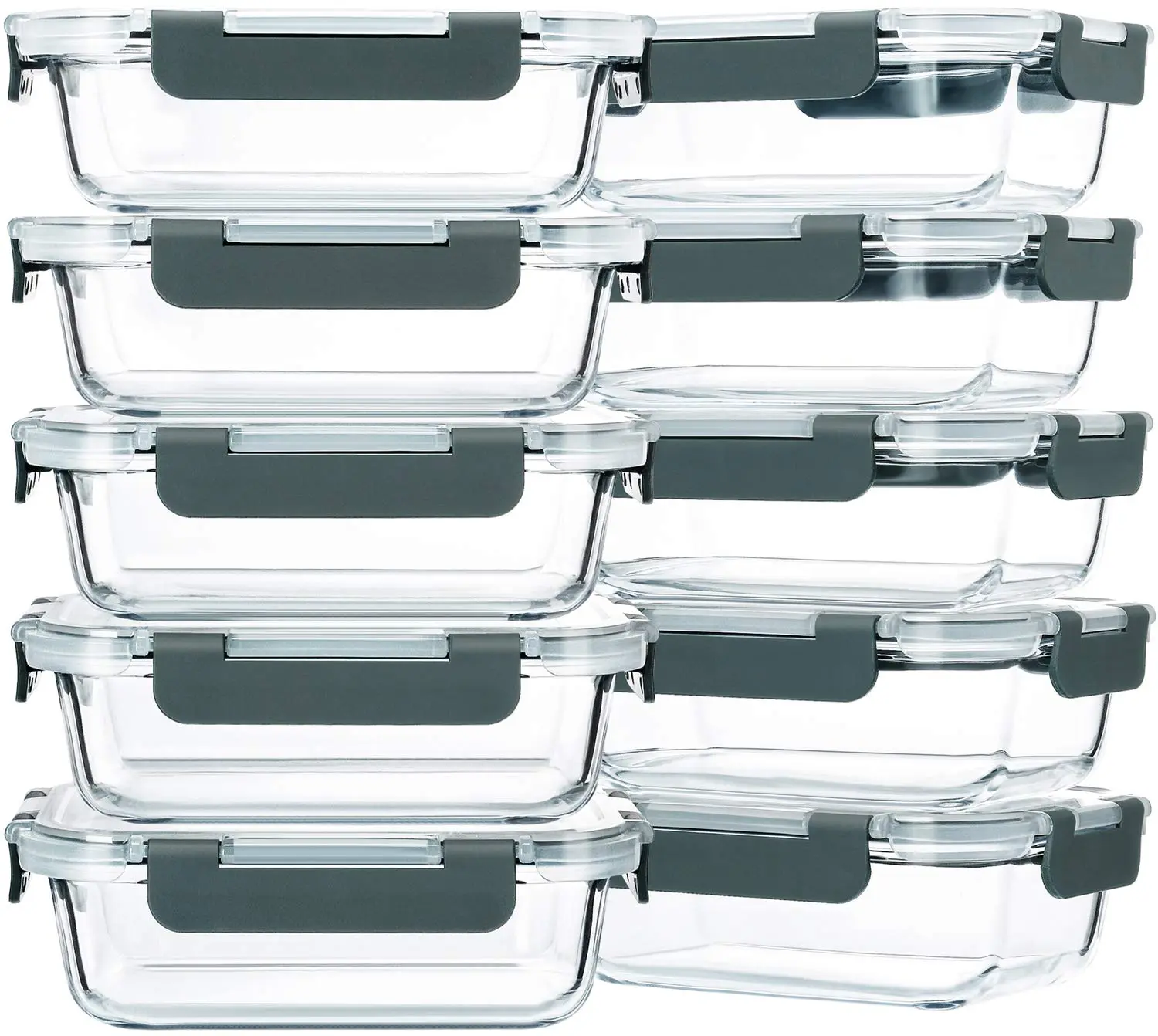 10-Pack,22 Oz Glass Meal Prep Containers,Glass Food Storage Containers with lids,Glass Lunch Containers,Microwave, Oven, Freezer and Dishwasher (Gray)