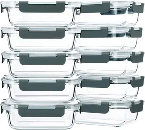 10-Pack,22 Oz Glass Meal Prep Containers,Glass Food Storage Containers with lids,Glass Lunch Containers,Microwave, Oven, Freezer and Dishwasher (Gray)