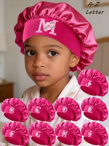 1 Pc A-Z Letter Hats Kids' Bonnet Hat Set Elastic Fit & Printed & Comfortable Headwear Sleeping Cap Suitable for 3-8 Years Old Children