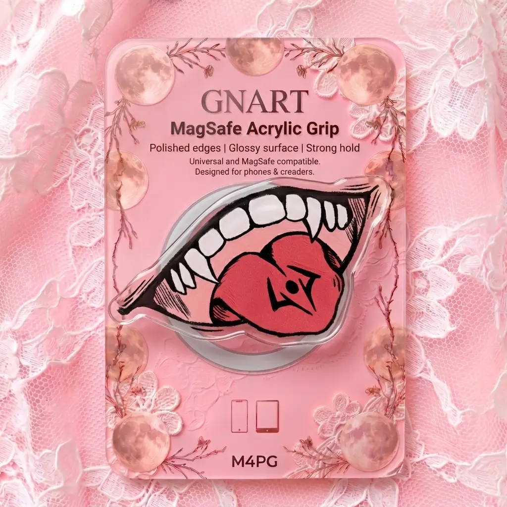 Anime Vampire Mouth Phone Grip | Cute Demon Fangs MagSafe Acrylic Grip Tok | Pastel Goth Cursed Mark Phone Holder | Manga Mouth Panel Tech Accessory | Edgy Halloween Gift for Girls