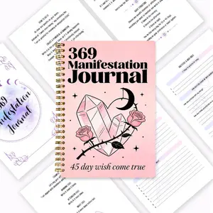 369 Manifestation Journal, Rose Quartz Magic Handbook, a 45-day wish fulfillment plan designed for women, 100 pages of high-quality paper, spiral binding for easy flipping, includes 3-6-9 manifestation guided scripts, daily gratitude prompts and spiritual