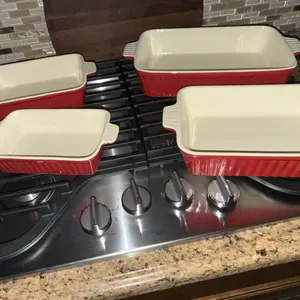 MALACASA 4-Piece Ceramic Bakeware Set - Nonstick Rectangular & Oval Baking Pans with Handles, Oven Safe Dishwasher Safe reusableramekins, Kitchen Cookware for Casseroles, Brownies, Roasting Winter Holiday