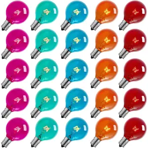 25 Pack G40 Colorful Incandescent Bulb, Vintage Globe Replacement Light Bulb for Christmas Lights, 5 Watt E12 C7 Candelabra Base for Patio Yard Garden Holiday Xmas Decoration