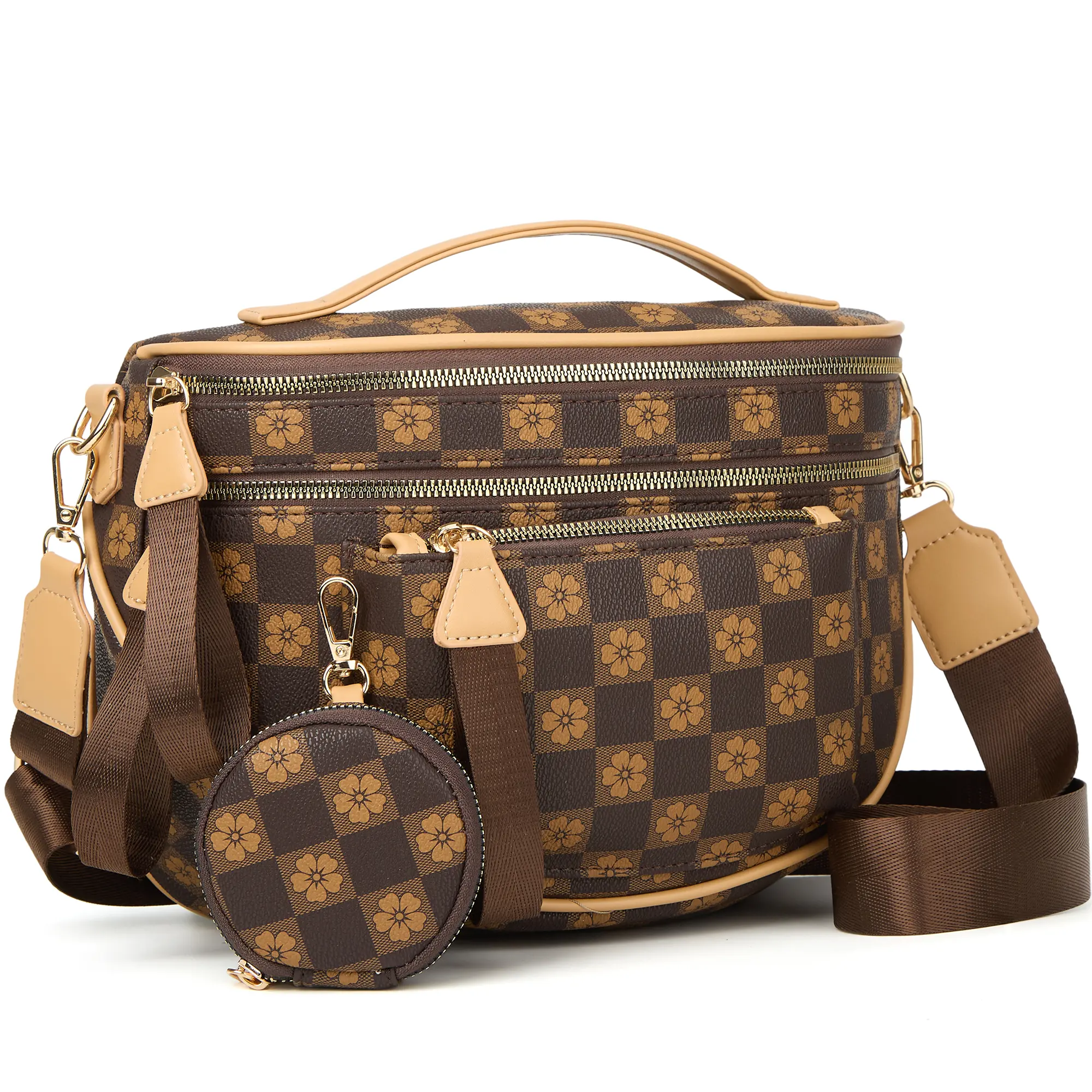 Spacious Checkered PU Leather Crossbody Bag Bum Bag Checkered Handbags Wallets for Women, Checkered Pattern, Pu Leather Material tiktokshopspringglowup summerwins,summerwins