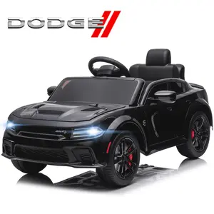 12V Ride on Car, Licensed Dodge Charger Electric Vehicles with Suspension System for Kids with Remote Control, 3 Speed, LED Light, MP3 & Bluetooth