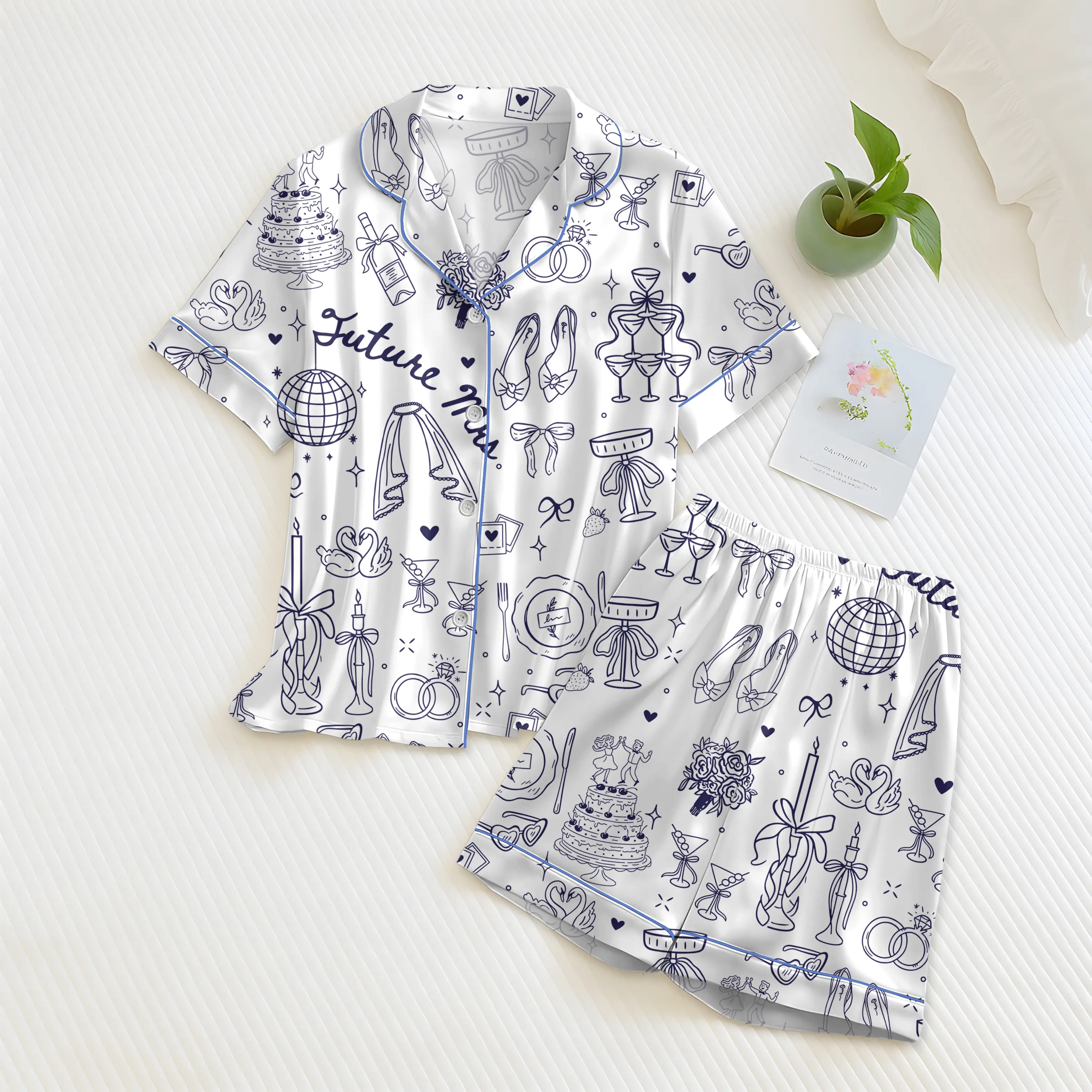 Women’s Future Mrs Bride To Be Gift In My Engaged Era Short Sleeve Satin Pajama Set, Pajama Engagement Pajamas for Bride, Satin Pajama Set