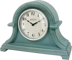 Mantel Clock Vintage Farmhouse Series, Napoleon Desk & Shelf Clock, 13 x 10 inch, Domed Lens, Quartz Movement, ABS Plastic Case, Aged Teal Finish (Home/Tabletop Decoration)