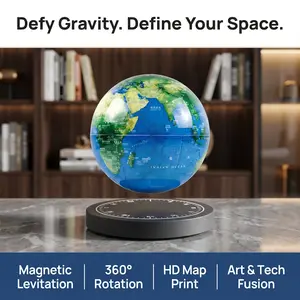Wired Power Supply High-Tech Magnetic Levitation Clock Globe Ornament with Globe Map, Home Office Modern Decor, Home Office Inspo (No Warranty)