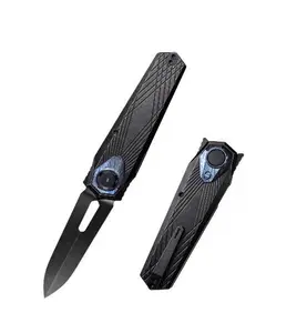 Remette Folding Knife – 3.15" Black Stonewashed M390 Dagger, Black Titanium Handle, Button + Liner Lock Knife - Portable Pocket Knife for EDC Users & Collectors - RT-Infinite Power RTIP-S