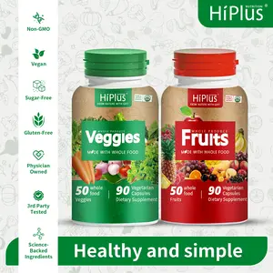 HiPlus 100%Whole Fruit and Vegetable Ingredients Organic Supplements - for Women, Men, and Kids -Non-GMO, Gluten-Free 90 Fruit Capsules, 90 Veggie Capsules - 1 Set super  food  md Dietary Wellness Edible Fitness