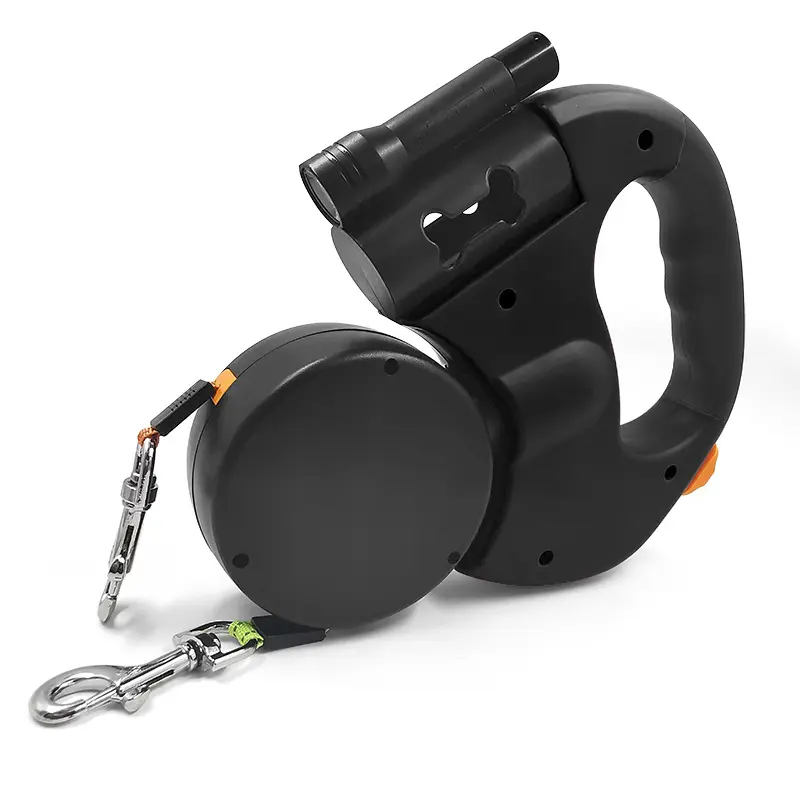 Automatic Retractable Double-Leash Dog Lead with Lights - Double-Ended Design for Two Dogs, Newest Version Dual Dog Leash, Plain Style, Adjustable for Medium & Small Breeds, Retractable Feature for Outdoor Adventures swivel head Handle antitangle