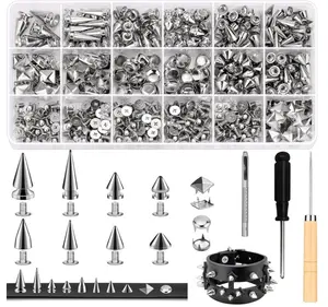 Jollidecor 455 PCS Punk Studs for Clothing, 10 Size Metal Spikes and Studs Leather Rivets for Craft, Square Pyramid Studs Round Dome Rivets DIY Punk Style Decoration for Clothes Shoes Belts Dog Collar