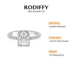 RODIFFY 2.0 Ct Synthetic Moissanite Radiant Cut Engagement Ring In Sterling Silver