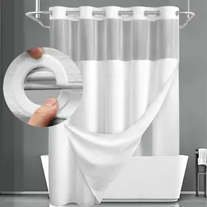 No Hook Shower Curtain with Snap in Fabric Liner Set Less Time White Waffle Shower Curtain for Bathroom 75" L x 72" W