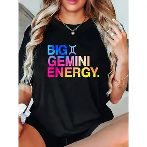 100% Cotton Casual Tshirt Big Gemini Energy Zodiac Sign Astrology Birthday T-Shirt