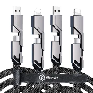 4 in 1 Fast Charging Cable USB C Lightning Micro USB Multi Charger Cord for iPhone 15 14 Samsung Android iPad AirPods, Nylon Braided Multi Device Charging Cable