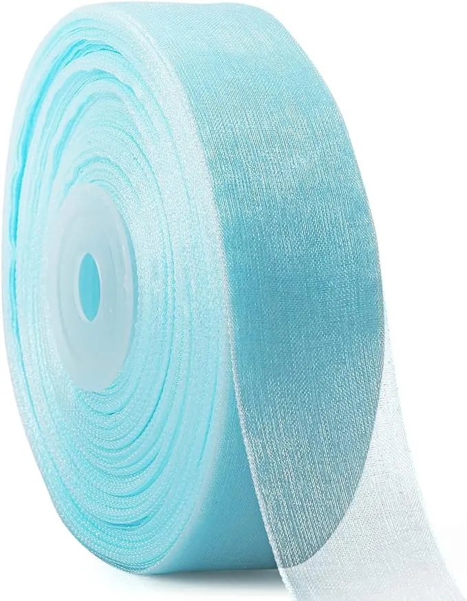 1 Inch Wide 50 Yards Easter Sheer Chiffon Ribbon Organza Ribbon for Gift Wrapping, Wedding, Crafts, Decoration (Blue)
