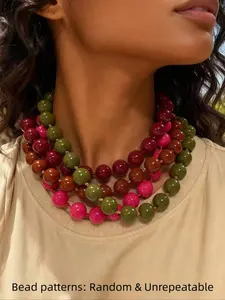 1pc Fashionable Minimalist Versatile Round Acrylic Beaded Necklace For Women, Suitable For Holidays And Everyday Wear