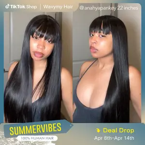 Wavymy Breathable Cap Wear Go Realistic Glueless Blunt Cut Straight Wig With Full Bangs Natural Minimalist Long Wig 100% Human Hair TikTokShopBlackFriday #TikTokShopCyberMonday