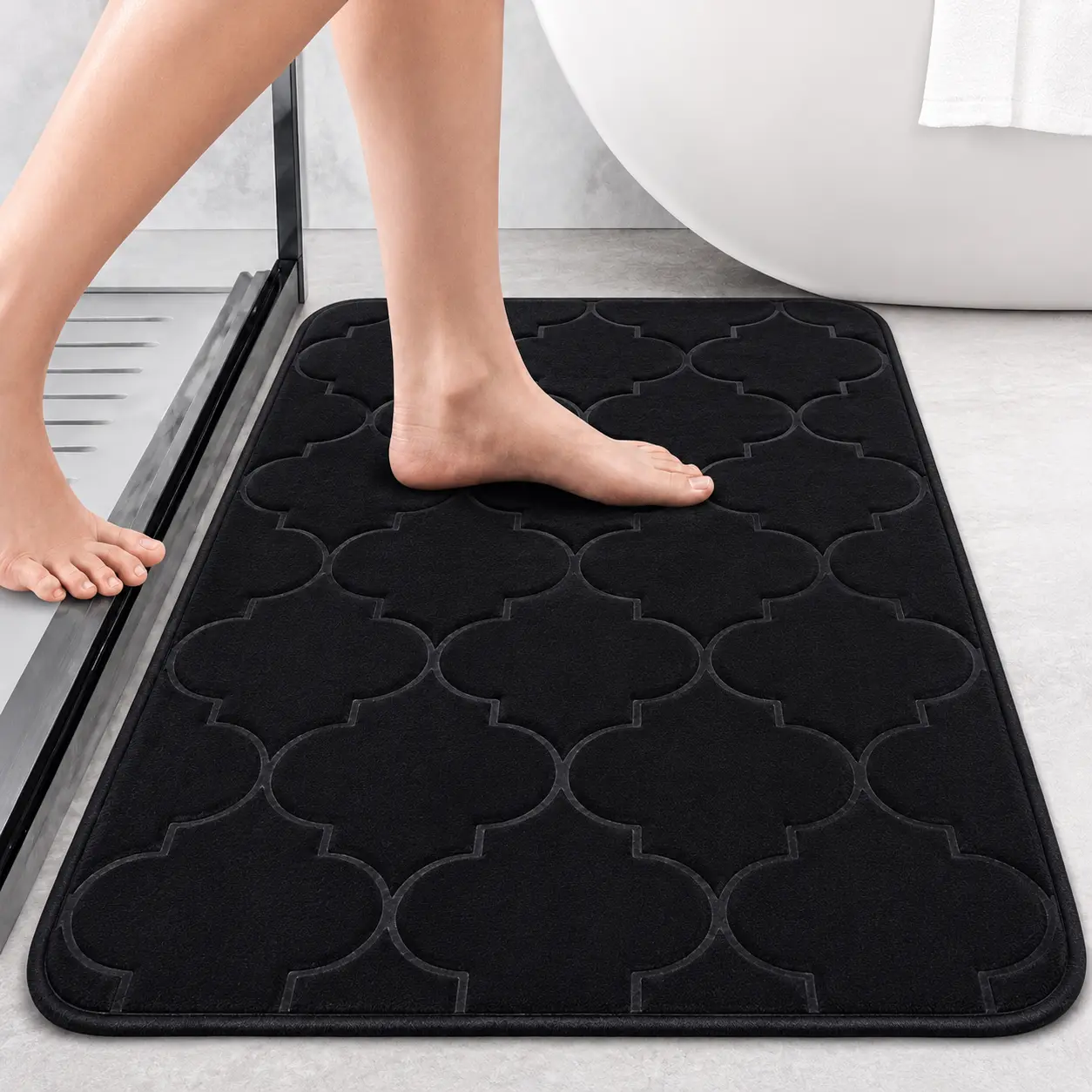 Memory Foam Bath Mat Rug 24x16, Ultra Soft and Absorbent Bathroom Rugs, Non-Slip, Comfortable, Machine Washable Bath Carpet for Bathroom Floor, Tub, Shower and Home Decor Accessories, Black