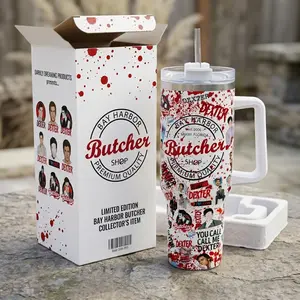 Cool Dexter Morgan 40oz Tumbler (Theme box not included), Dexter Inspired Steel Tumbler,  Gift For Movie Lovers Tumbler with Handle, Water Bottle