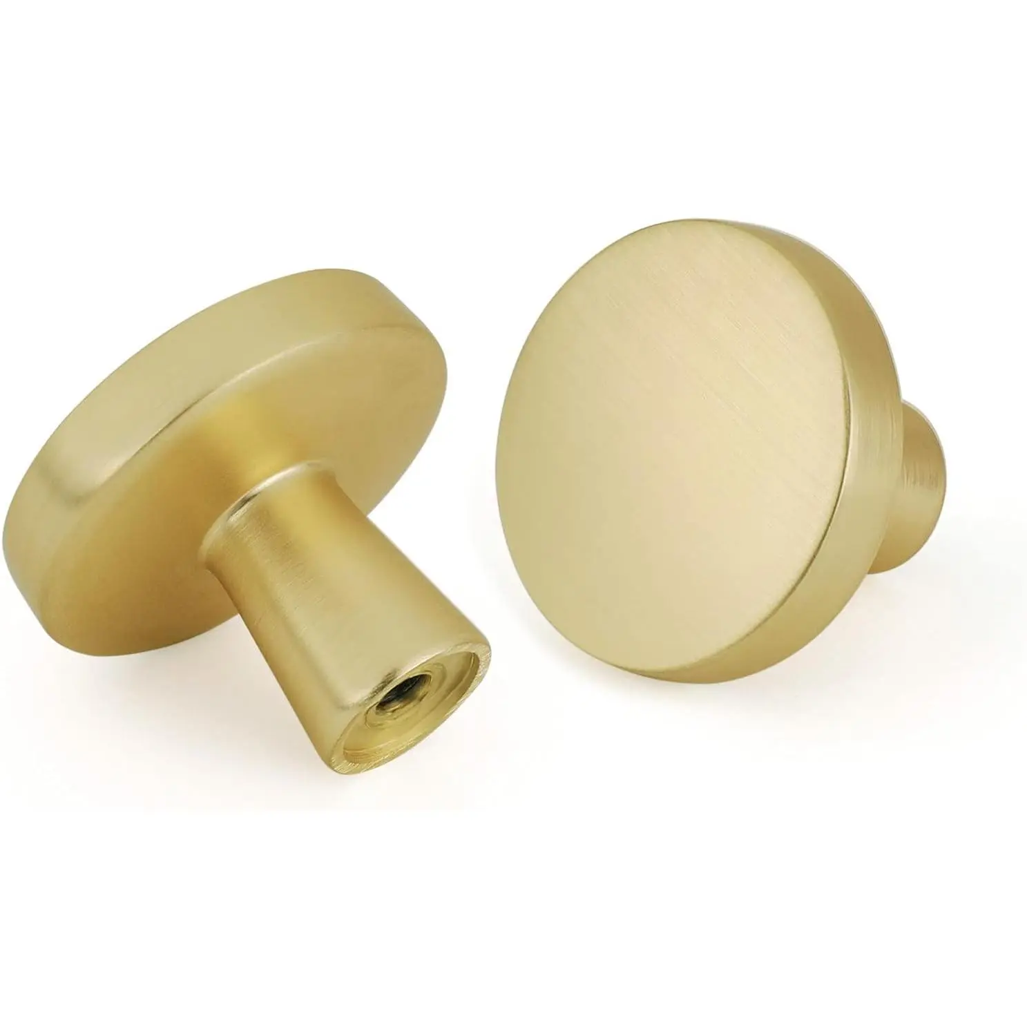 5-Pack Zinc Alloy Mushroom-Shape Brushed Brass Modern Round Cabinet Knobs - 32mm, Height:1", Base Diameter:0.5", Inches/mm Measurements, for Cabinets/Drawers, Kitchen Hardware Decor