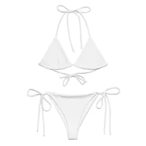 White Bikini Set, Women Triangle String Two-piece Swimsuit, Tie Side Thong Bikini, Summer Beachwear