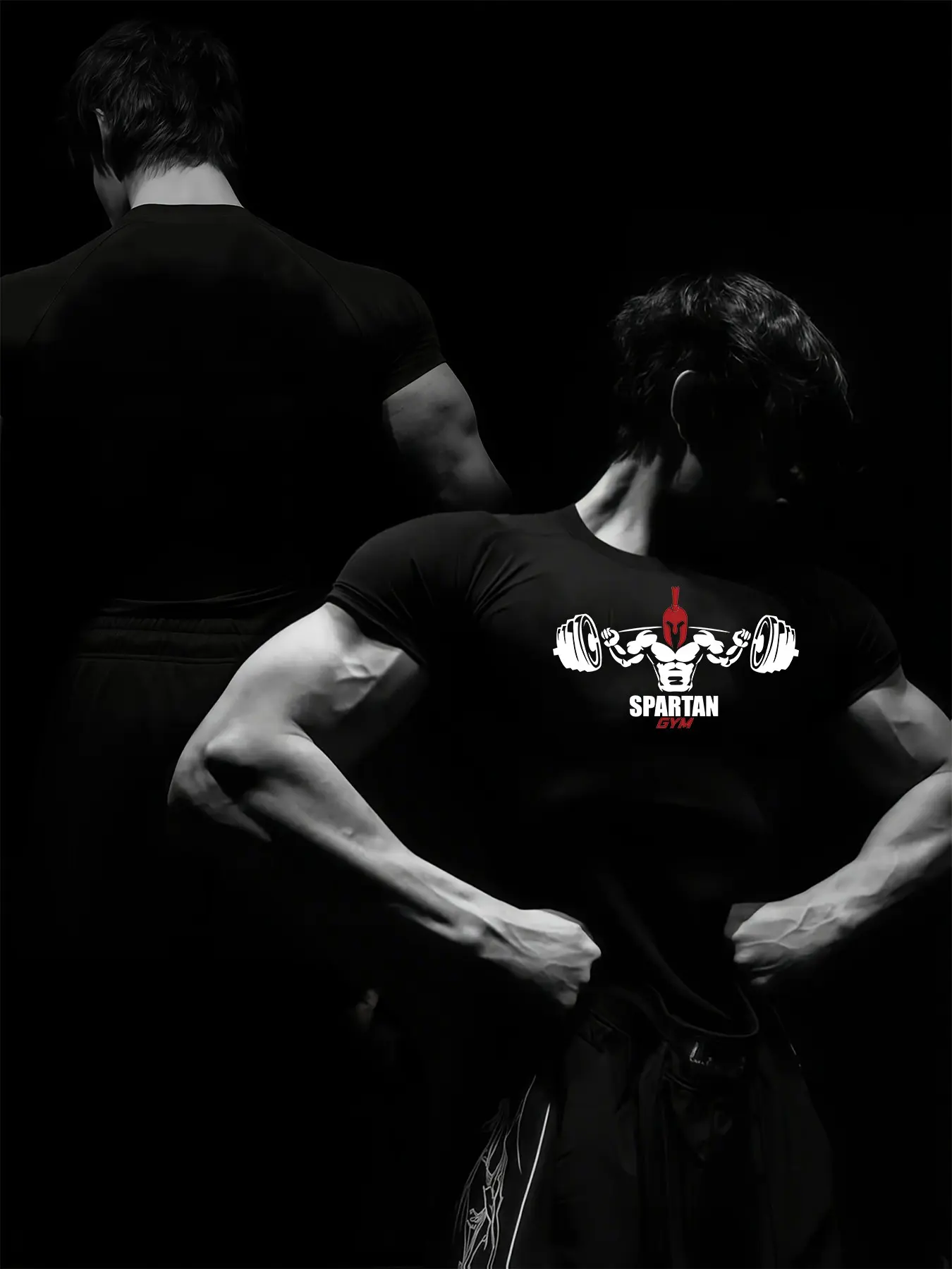 Men's Spartan Barbell Print Muscle T-Shirt, Elastic Short Sleeve, Slim Fit, Comfortable Compression Top, Casual Outdoor Sports Wear, Gym Performance Top, Gym Workout Shirt, Gym Shirts