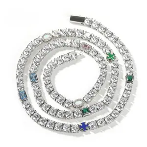 [ICE HUE]18K Gold Vacuum Plated Copper with 5A+ Sri Lanka Colorful Zircon Dopamine 5mm Tennis Necklace Miami Italy Mexico & Micro Inspired for Women & Men Luxury Jewelry,Daily Wear,Casual Gift Hip Hop, StyleTikTokShopBlackFriday