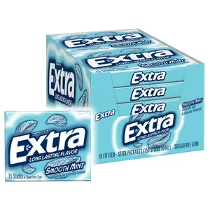 Extra Vegetarian Sugar-Free Chewing & Bubble Gum Snack, Extra Smooth Mint Flavor, 15-Stick Packs, Ambient Storage, 24-Month Shelf Life (Pack of 10), 24 Months