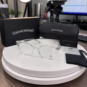 Chrome Hearts Clear Square Eyeglasses, Transparent Acetate Optical Frame, Luxury Designer Eyewear, Prescription Ready Glasses for Women Men