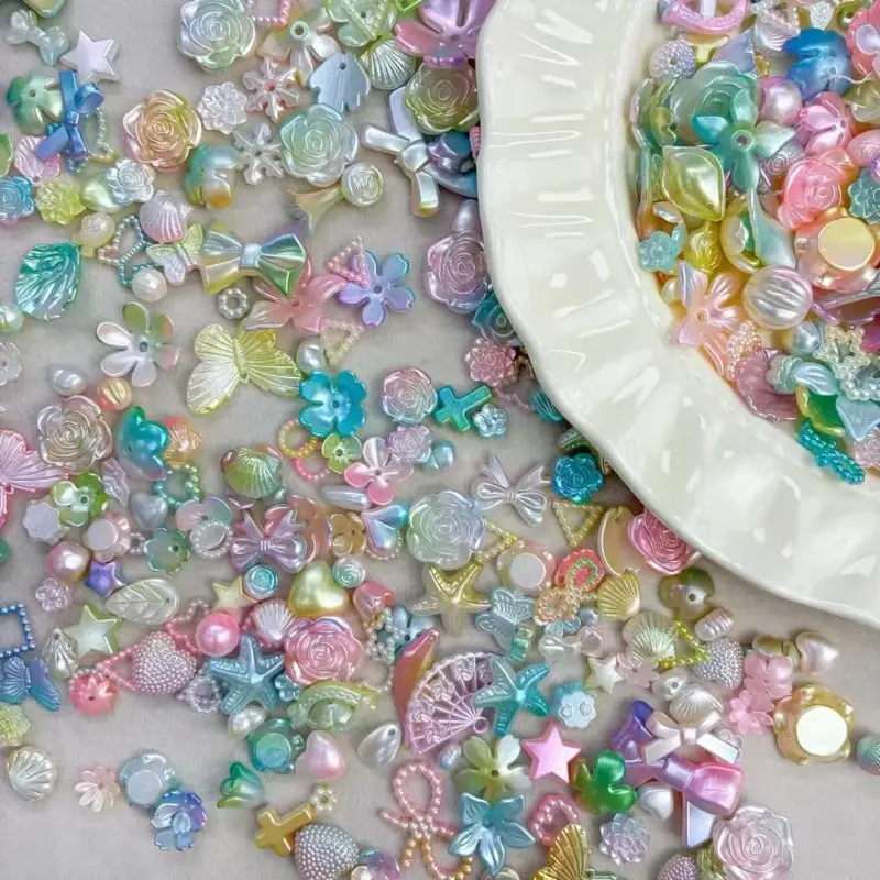 Pastel Iridescent Acrylic Pearl Charms Assortment DIY Craft Kit for Beginners - Acrylic Resin, Charm, Decorative, Kit, Smooth Spherical Bead Assortments for Jewelry Making, Keychain Crafting, Acrylic Resin & Bead Assortments