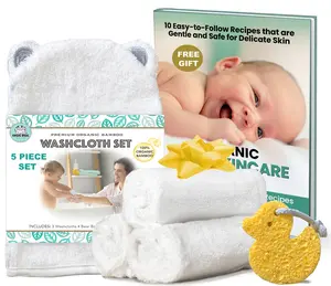 Premium Rayon Made from Bamboo Washcloths for Baby -Includes Organic Baby Washcloths, Bear Mitt & Sponge -Soft Washcloths for Face- White Washcloths Pack Adult or Child