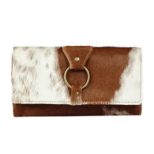 Myra Prairie Loop Hairon Leather Wallet for Women with Trifold Design, Brass Ring Closure, Western Cowhide Finish