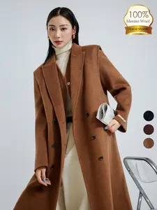 Women's Winter 100% Pea Coat Winter Wool Blend Merino Wool Coat Two-piece Set Double Faced  Pure Wool Casual  Double-Breasted Peacoat Oversized Fall Winter Clothes   Long Wool Coat  Fashion Coat Wool Vest Hand Made Khaki  Jackets  Chic Elegant Outerwear