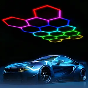 RGB Hexagon LED Garage Lights - 14 Multi-Color, Dimmable, Speed-Adjustable Units with DIY Design, Remote & Smart App Control, Music Modes, Summer Vibes, RGB Lighting
