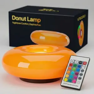 Zyrra Donut Lamp for Cute Bedroom Decor - Cool RGB Color Changing Desk Lamp for Living Room Decor - Cozy Modern Dimmable Table Lamp - Mid Century Touch Table Lamp for Kitchen, Corner, and Home Decor
