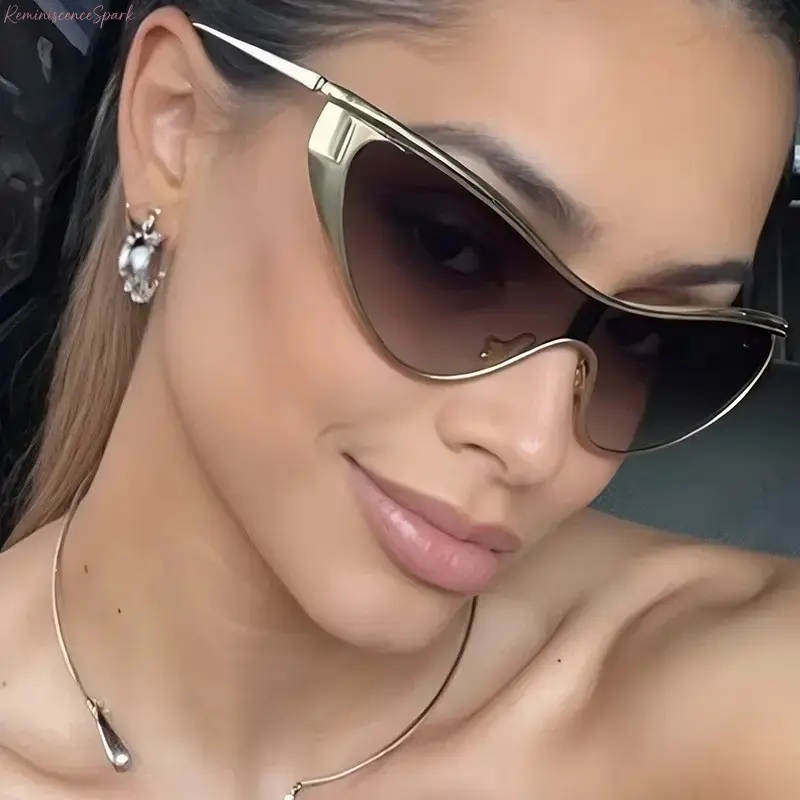 Women's Oversized Sports Sunglasses - Luxury Metallic Full Rim Frame, UV Protection, Lightweight for Outdoor Strolls, Trendy Outdoor Looks, Polished Comfortable All-Day Wear