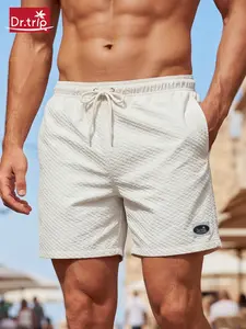 Men's Quick-Dry Beach Shorts, Beach Outdoor Wear, Loose Fit Swim Trunks, Textured Fabric Bubble Gauze Casual Short Pants, Drawstring Waist, Party Style