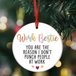 Work Bestie Ornament, Gifts for Women, Coworkers, Hear Ceramic Christmas Tree Hanging Ornament Decoration, Friendship Gifts for Coworkers, Bestie Worker, Work Friend, Best Friend, Colleagues, Emotional Support Coworker Ceramic Ornament