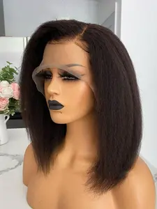 Soft Non-Glue Pre-Bound Short Bob Wig, 18 Inch Long 180% Density Daily Yaki, 13x4 Lace Front Full Cap, Heat Resistant, Lace Glueless Wig