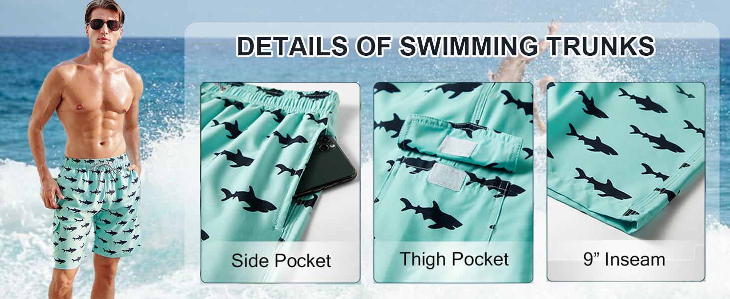 APTRO Men's Swim Trunks – 9" Length, Quick-Dry, Big & Tall Size, Shark Animal Pattern, Beach Swimwear. Suitable for Surfing and Beachcombing