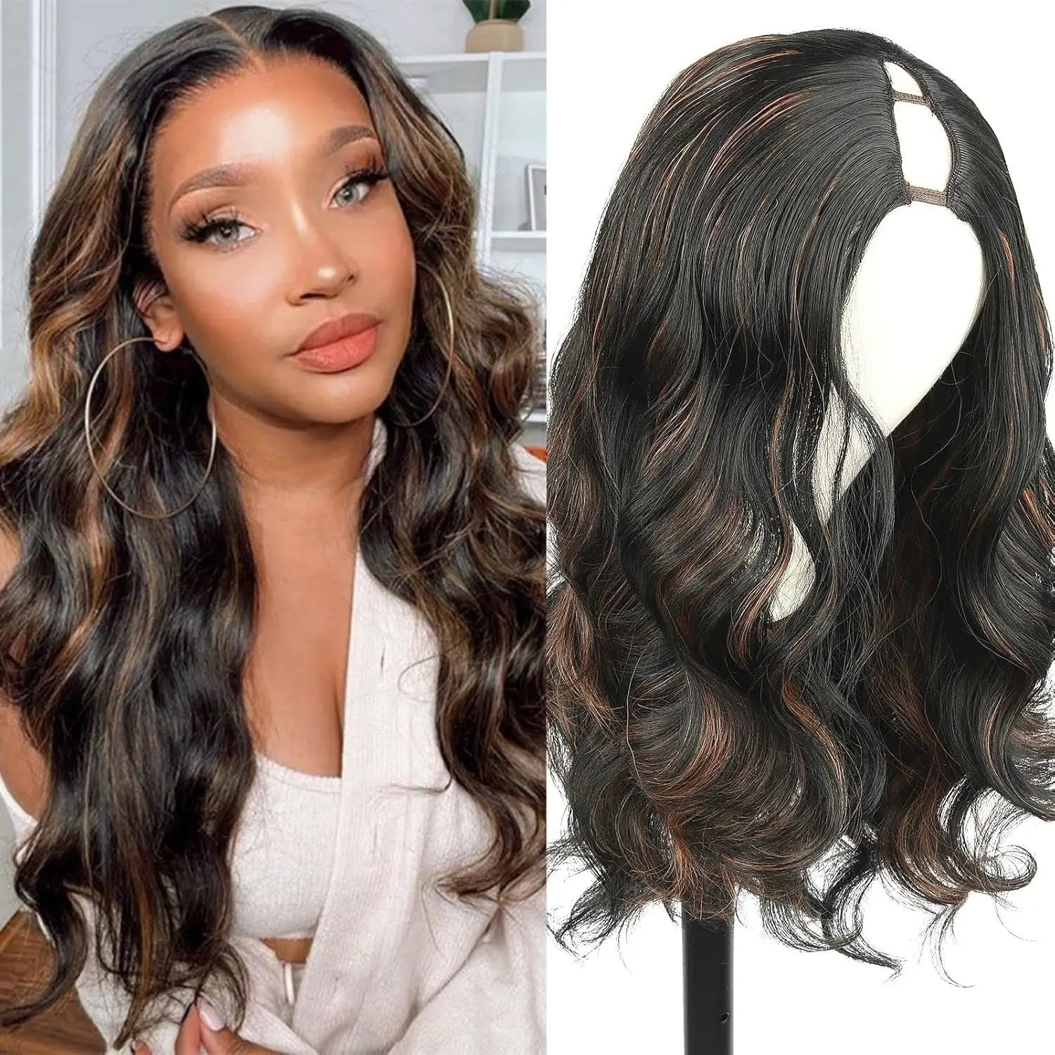 Long V Part Body Wavy Wig Synthetic Water Wavy Wigs for Black Women Full Head Clip In Hair Glueless Synthetic Half Wig Heat Resistant #TikTokShopDealsforYouDays