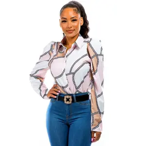 Chain multi print & Puff Sleeves Shirt